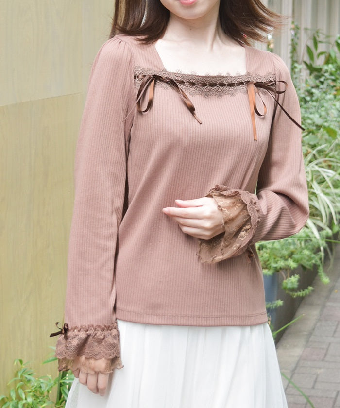 Square Neck Pullover with Ribbon