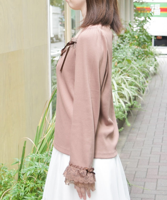 Square Neck Pullover with Ribbon