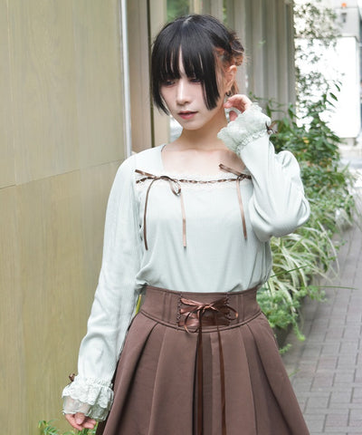 Square Neck Pullover with Ribbon