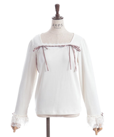 Square Neck Pullover with Ribbon