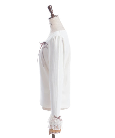 Square Neck Pullover with Ribbon