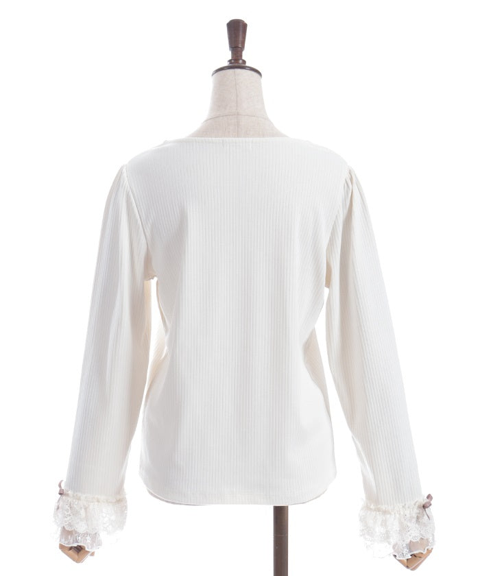 Square Neck Pullover with Ribbon