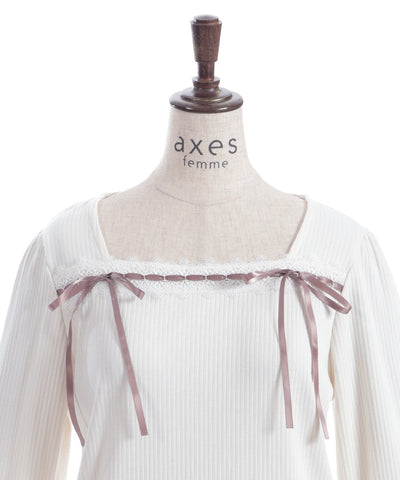 Square Neck Pullover with Ribbon
