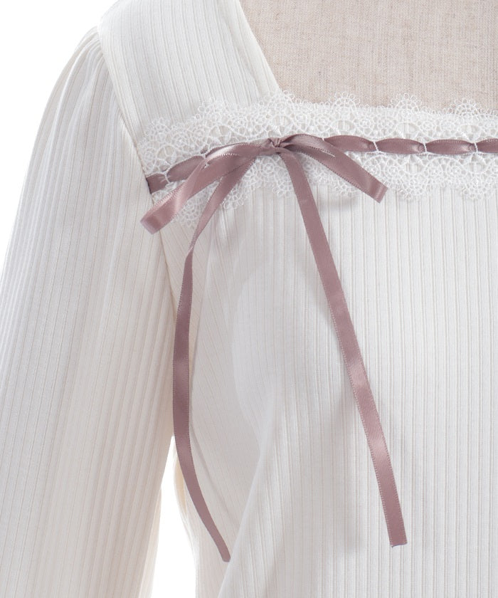 Square Neck Pullover with Ribbon