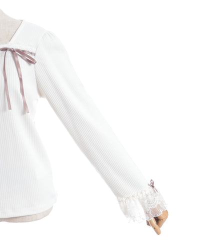 Square Neck Pullover with Ribbon