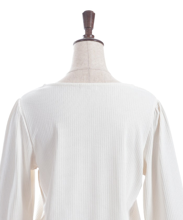 Square Neck Pullover with Ribbon