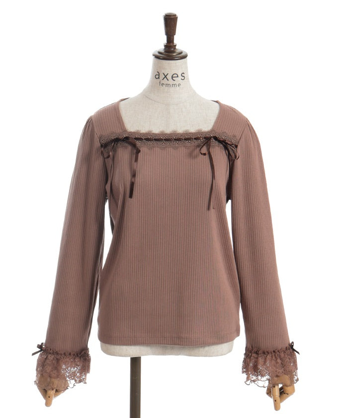 Square Neck Pullover with Ribbon