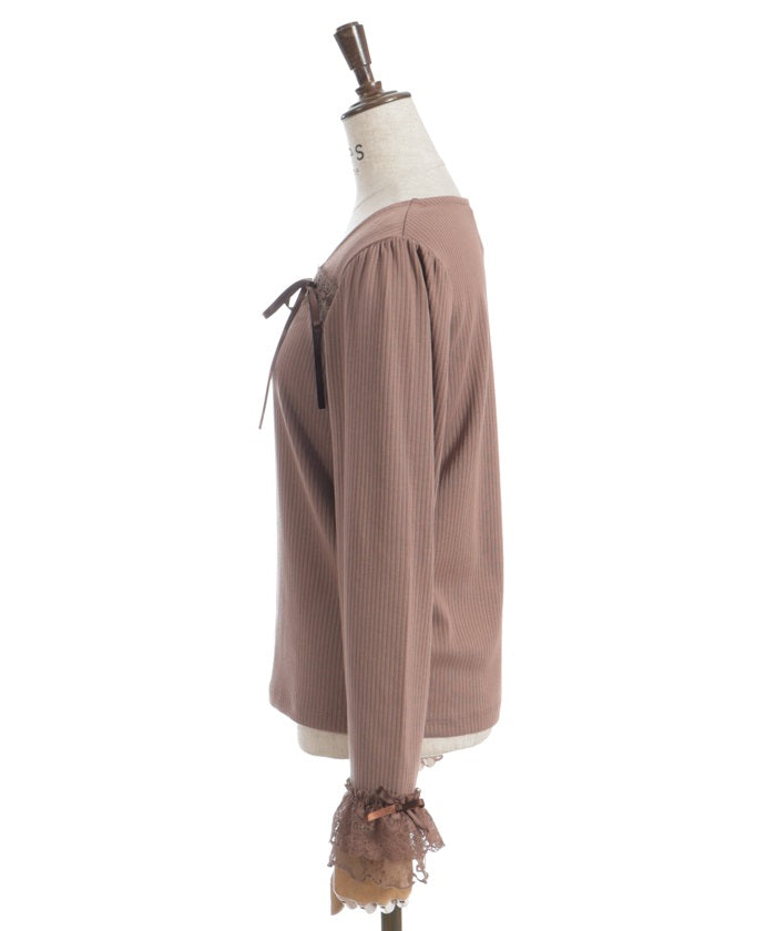 Square Neck Pullover with Ribbon