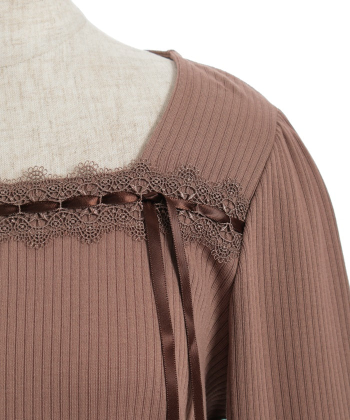 Square Neck Pullover with Ribbon