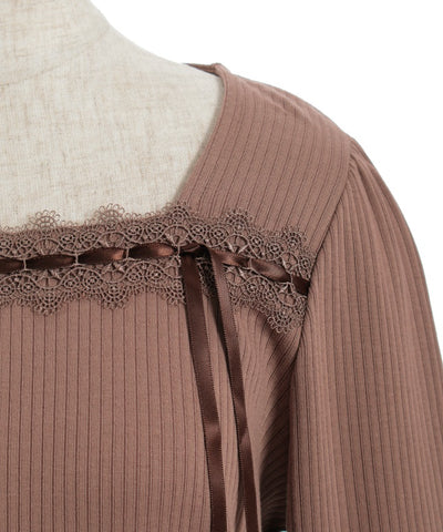 Square Neck Pullover with Ribbon