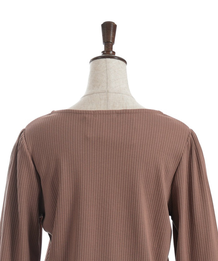 Square Neck Pullover with Ribbon
