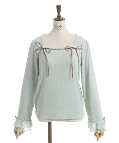 Square Neck Pullover with Ribbon