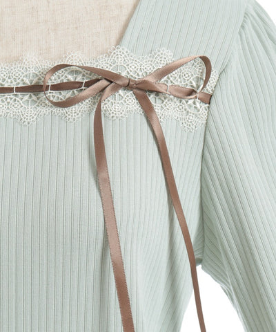 Square Neck Pullover with Ribbon