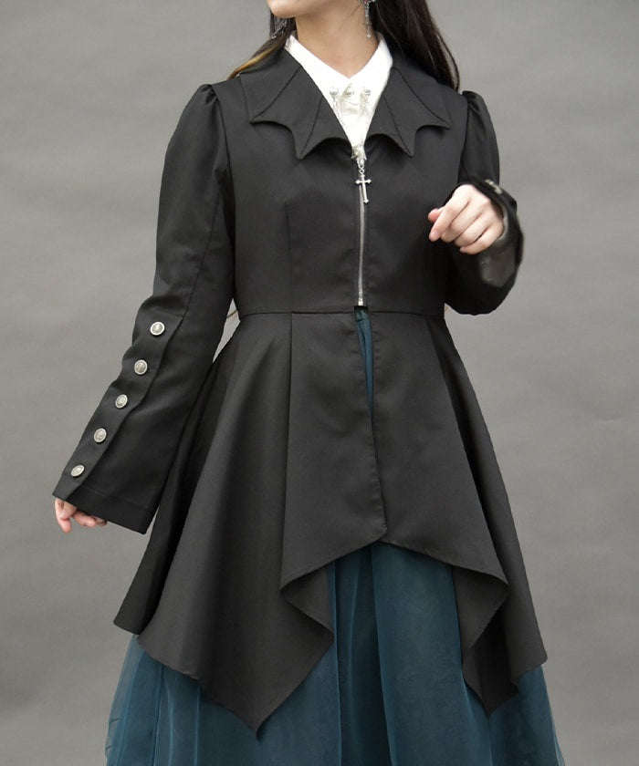 Bat Collar Irregular Hem Jacket