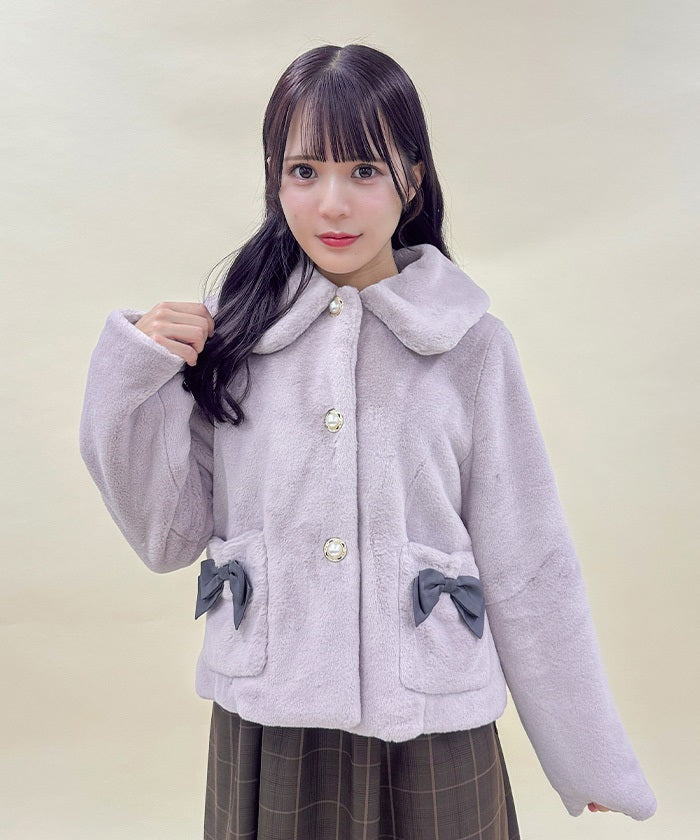 Ribbon Pocket Fur Coat