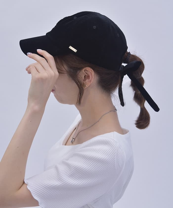 Back Ribbon Velour Cap