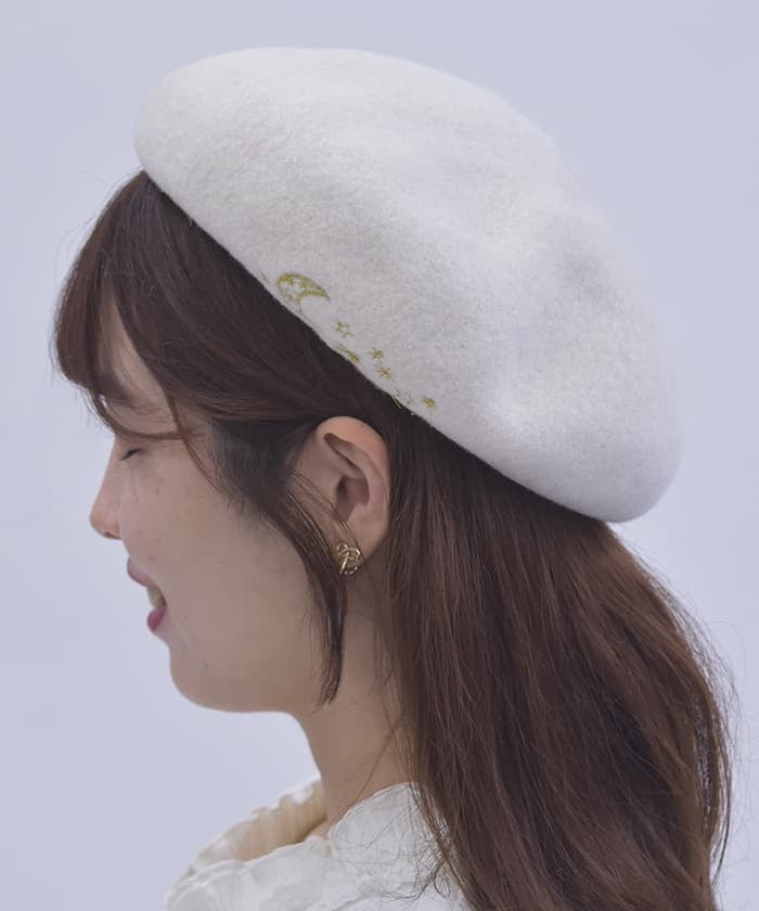 Moon & Star Embroidery Beret