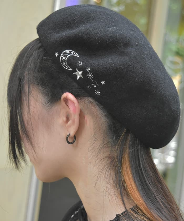 Moon & Star Embroidery Beret