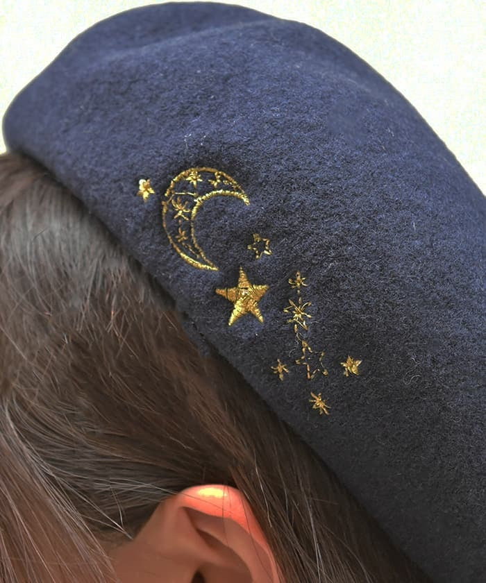 Moon & Star Embroidery Beret