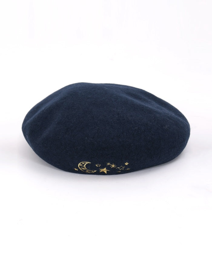 Moon & Star Embroidery Beret