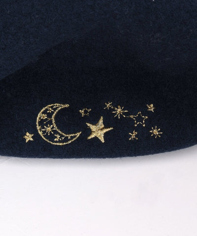 Moon & Star Embroidery Beret