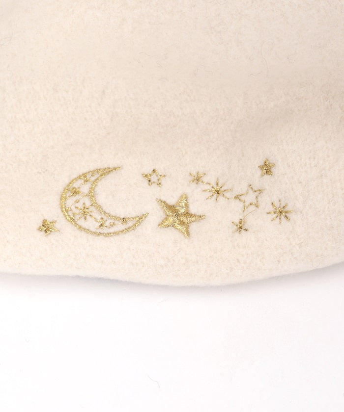 Moon & Star Embroidery Beret