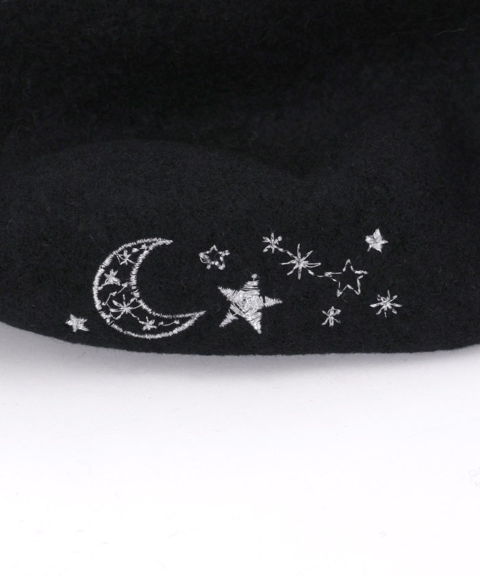 Moon & Star Embroidery Beret