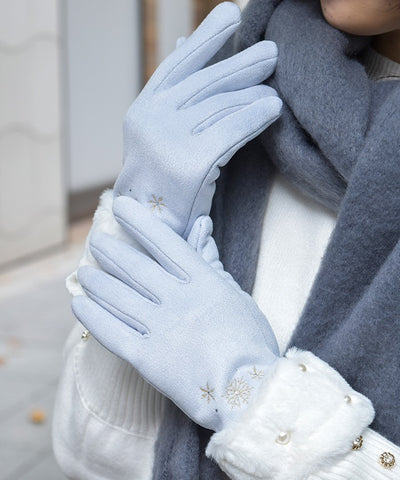 Snow Embroidery & Pearl Fur Gloves