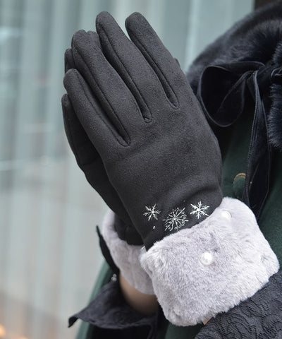 Snow Embroidery & Pearl Fur Gloves