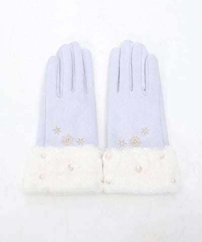 Snow Embroidery & Pearl Fur Gloves