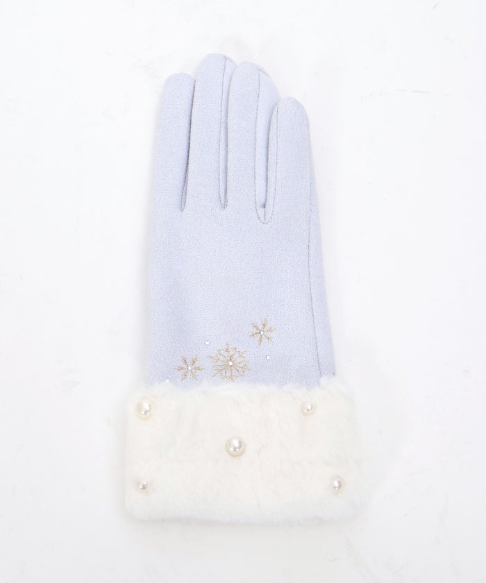 Snow Embroidery & Pearl Fur Gloves