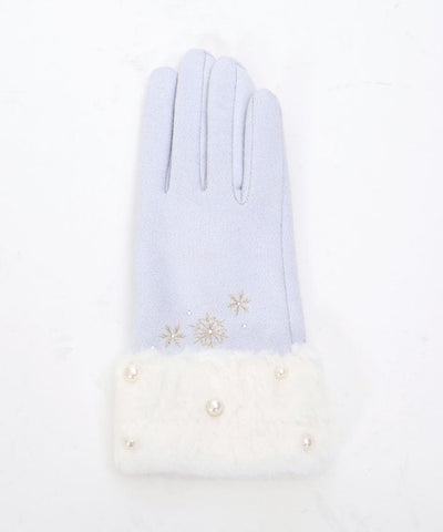 Snow Embroidery & Pearl Fur Gloves