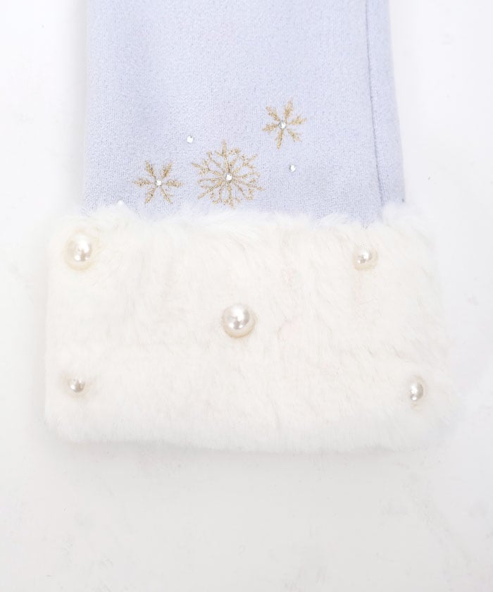 Snow Embroidery & Pearl Fur Gloves