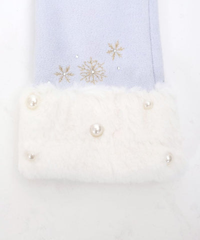 Snow Embroidery & Pearl Fur Gloves