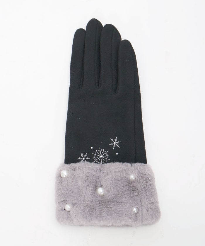 Snow Embroidery & Pearl Fur Gloves