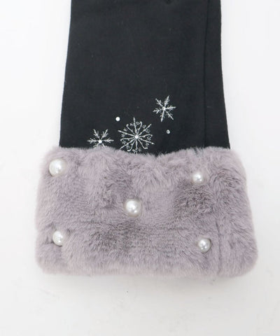 Snow Embroidery & Pearl Fur Gloves