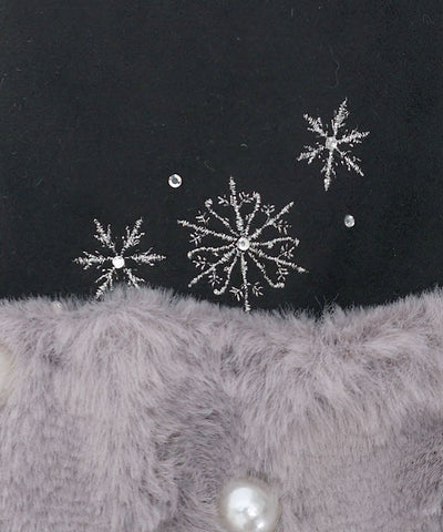 Snow Embroidery & Pearl Fur Gloves