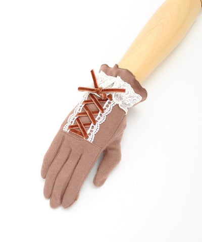 Lace-Up Velour Ribbon Gloves