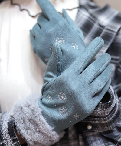 Snow Embroidery Suede Fur Gloves