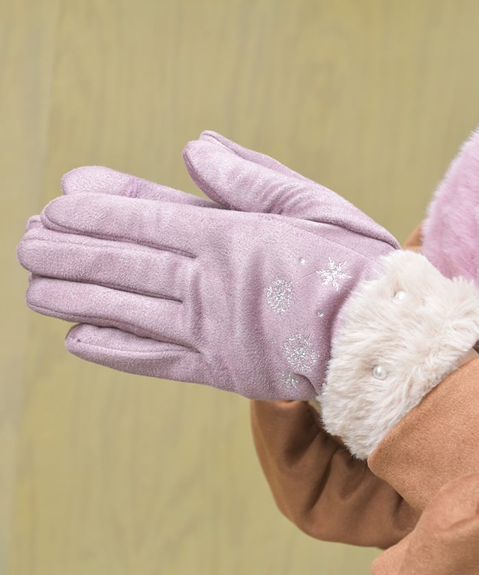 Snow Embroidery Suede Fur Gloves