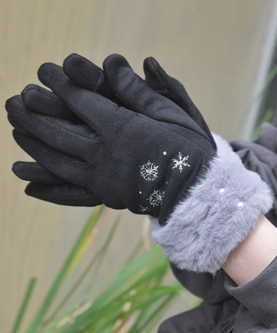 Snow Embroidery Suede Fur Gloves