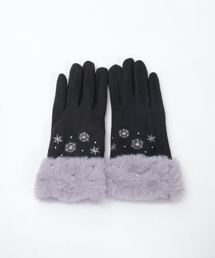 Snow Embroidery Suede Fur Gloves