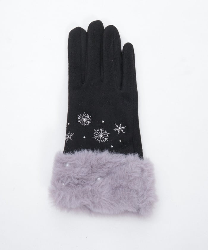 Snow Embroidery Suede Fur Gloves