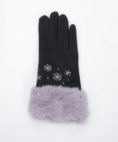 Snow Embroidery Suede Fur Gloves
