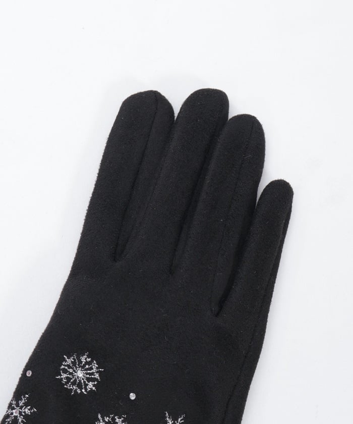 Snow Embroidery Suede Fur Gloves