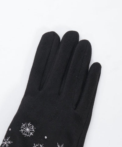 Snow Embroidery Suede Fur Gloves