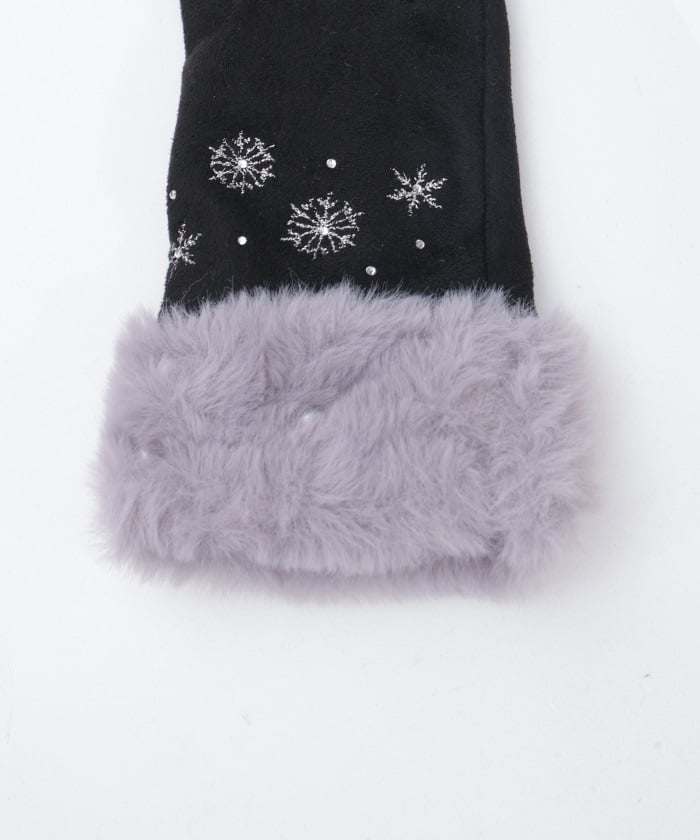Snow Embroidery Suede Fur Gloves