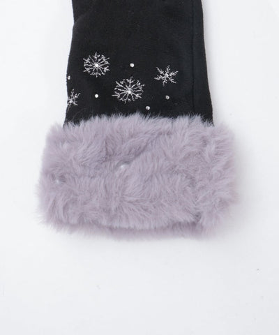 Snow Embroidery Suede Fur Gloves