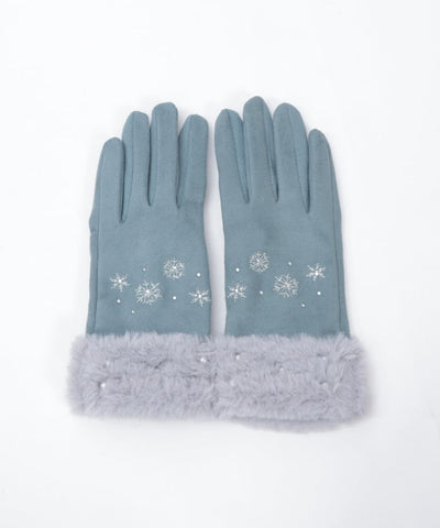 Snow Embroidery Suede Fur Gloves