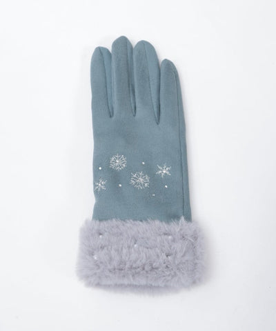 Snow Embroidery Suede Fur Gloves